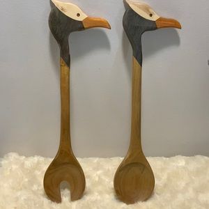 Wooden Bird Salad Servers